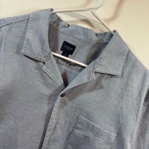 J.Crew Mens Large Blue Textured Dobby Cotton Short Sleeve Camp Collar Shirt